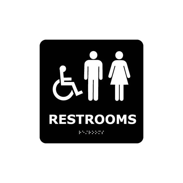 Graphic Braille Sign - Restrooms - Black